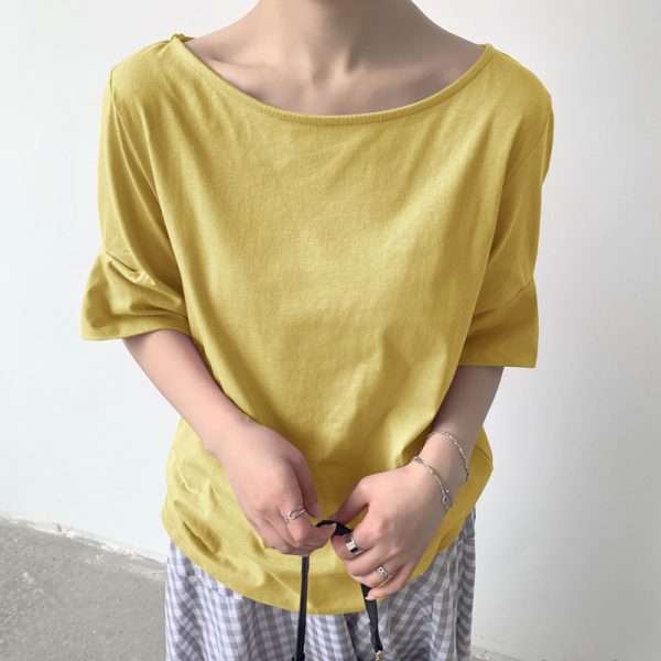 Leisure Artistic Versatile Loose Striped Solid Color Half Sleeve T-shirt - Image 6