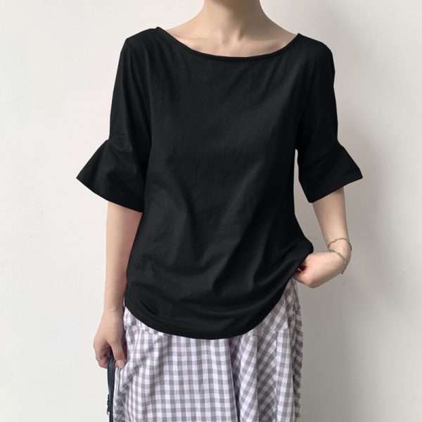 Leisure Artistic Versatile Loose Striped Solid Color Half Sleeve T-shirt - Image 8