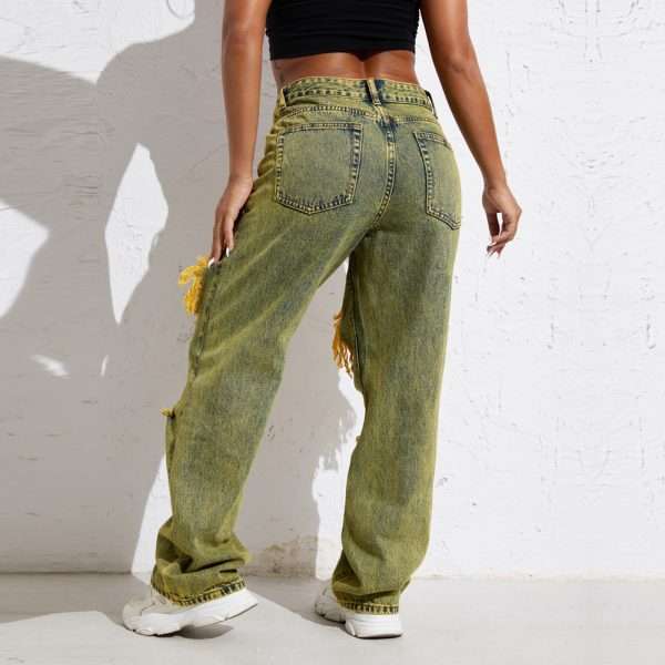 Shascullfites Melody Yellow Wash Streetwear Split Loose Straight Jeans Y2K Ripped Retro Women Denim Pants - Image 7