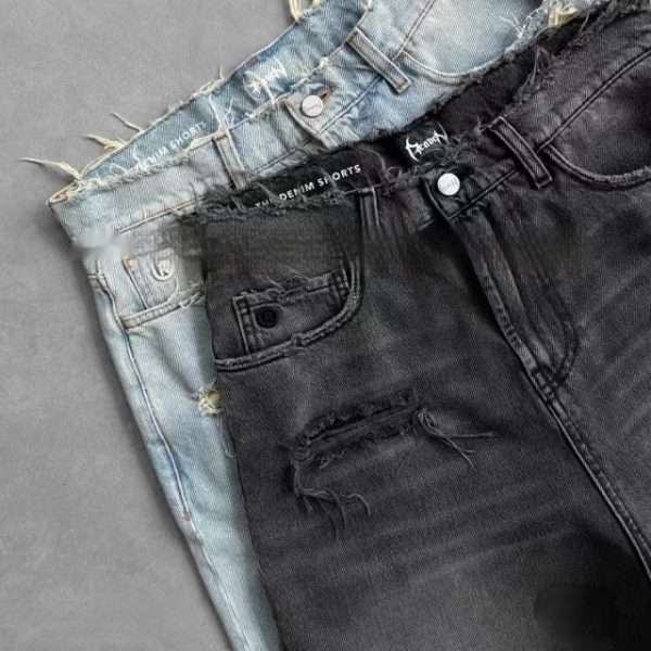 New Design Sense Ripped Burr Denim Shorts American Retro Washed Casual Loose Shorts - Image 2